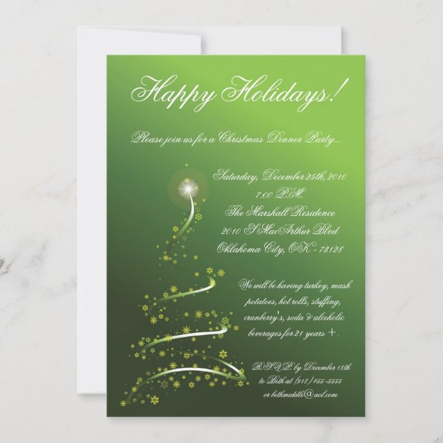 5x7 Green XMAS Tree Christmas Party Invitation (Devant)