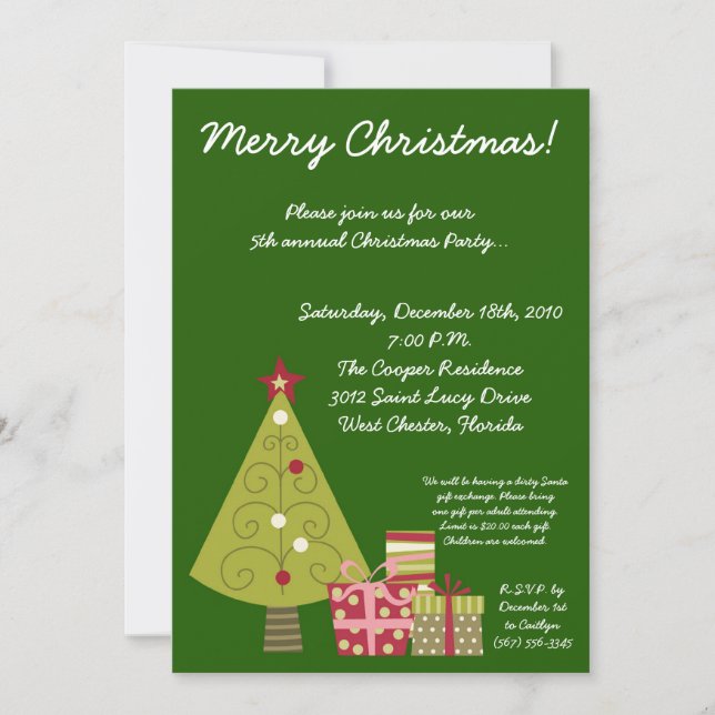 5x7 Green XMAS Tree Christmas Party Invitation (Devant)