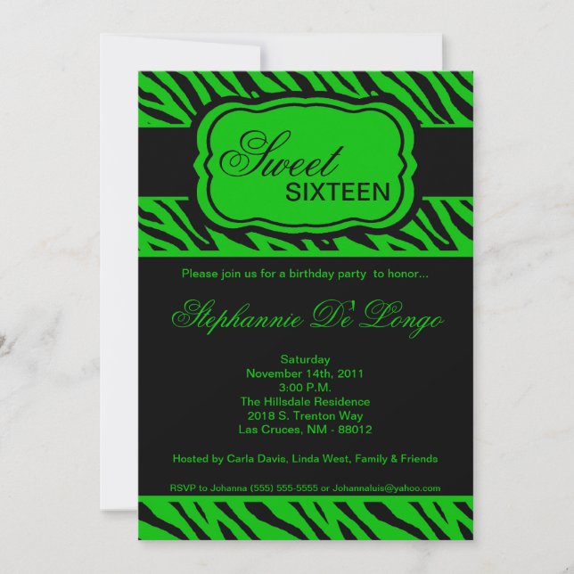 5x7 Green Zebra Imprimer Anniversaire Invitation (Devant)
