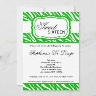 5x7 Green Zebra Imprimer Anniversaire Invitation