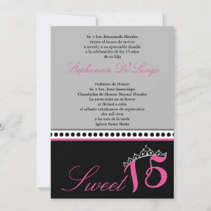 5x7 Grey Tiara Quinceanera Invitation de la fête