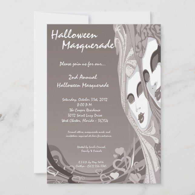 5x7 Gris Masquerade Halloween Costume Invitation (Devant)