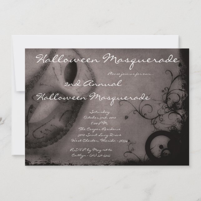 5x7 Gris Masquerade Halloween Costume Invitation (Devant)