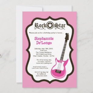 5x7 Guitare Roche Rose Fille Invitation par annive