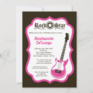 5x7 Guitare Roche Rose Fille Invitation Par Annive