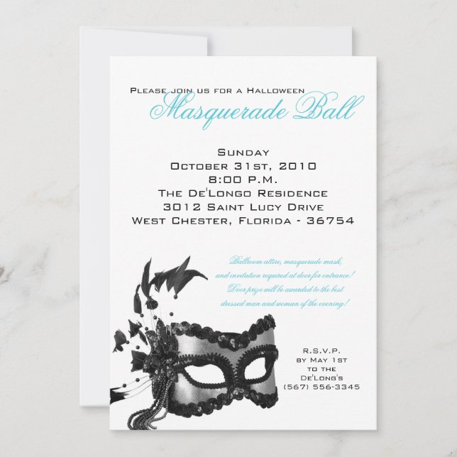 5x7 Halloween Masquerade Ball Mask Invitation (Devant)