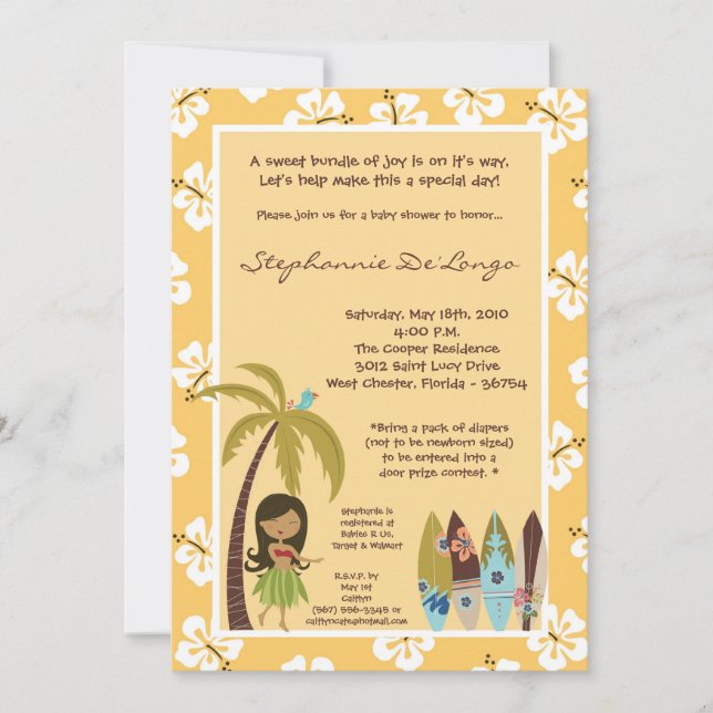 5x7 Hawaiian Luau Baby shower tropical Invitation (Devant)