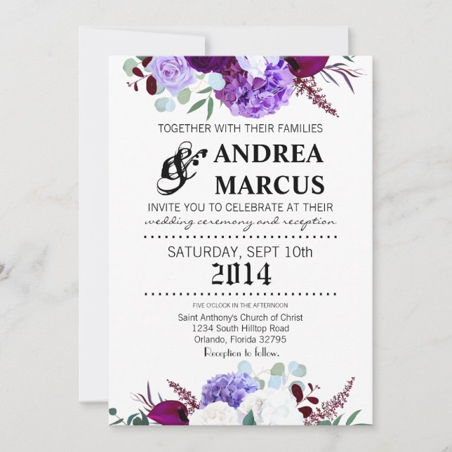 5x7 Hibiscus Faire-part de mariage Lavander en bla (Devant)
