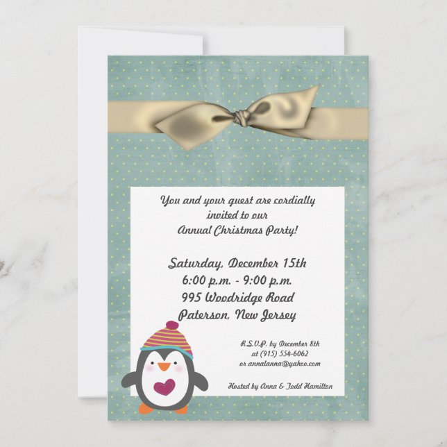 5x7 Hiver Pingouin Noël Invitation (Devant)