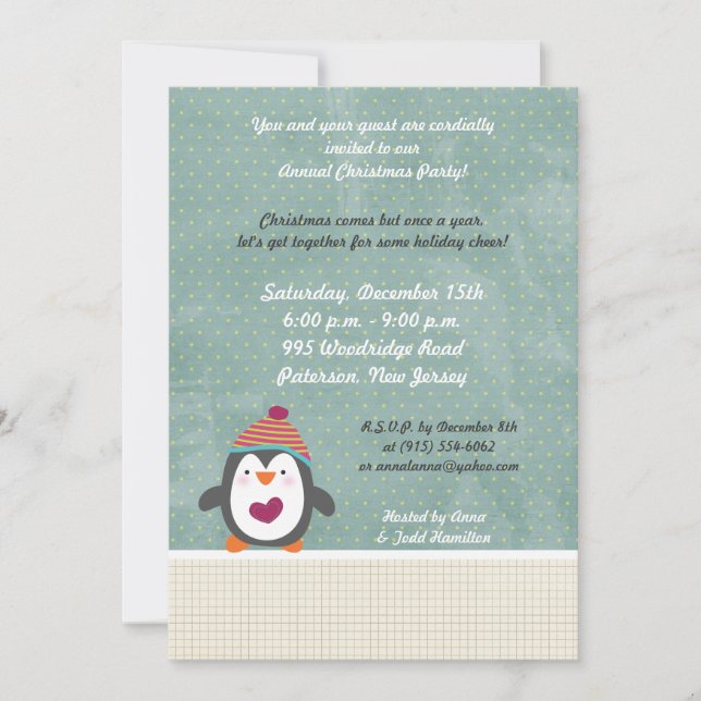5x7 Hiver Pingouin Noël Invitation (Devant)