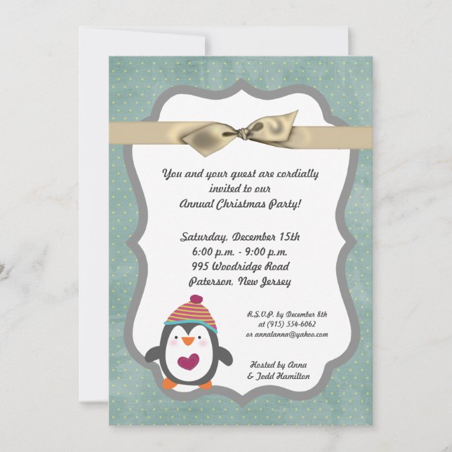 5x7 Hiver Pingouin Noël Invitation (Devant)