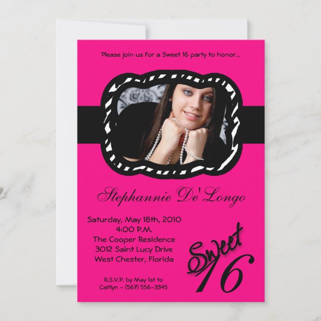 5x7 Hot rose Band PHOTO Sweet 16 Invitation d'anni (Devant)
