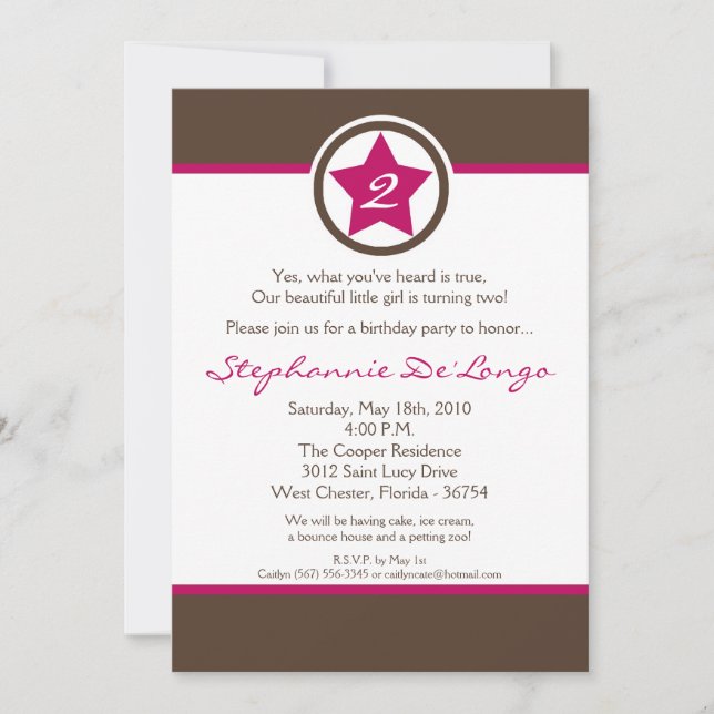 5x7 Hot Rose Rock Star Invitation de fête d'annive (Devant)