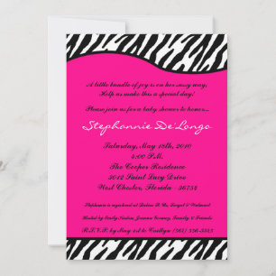 5x7 Hot rose Zebra Imprimer Baby shower Invitation