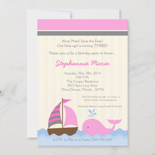 5x7 Invitation anniversaire de bateau nautique bal (Devant)