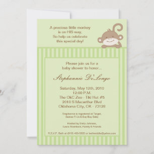5x7 Invitation au Baby shower de singe vert neutre