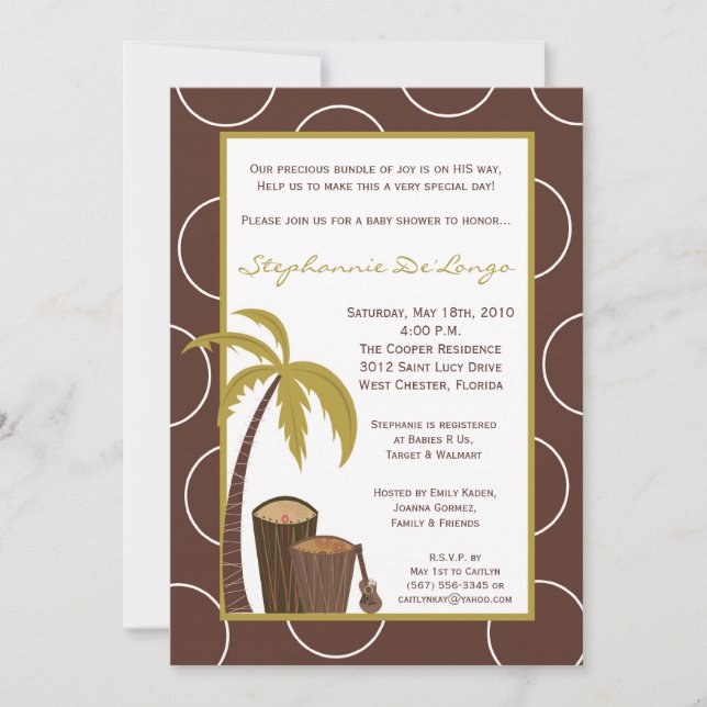 5x7 Invitation au Baby shower de tambour tropical  (Devant)