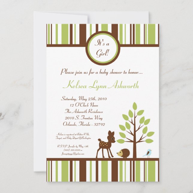 5x7 Invitation Baby shower de cerfs de forêt de bo (Devant)