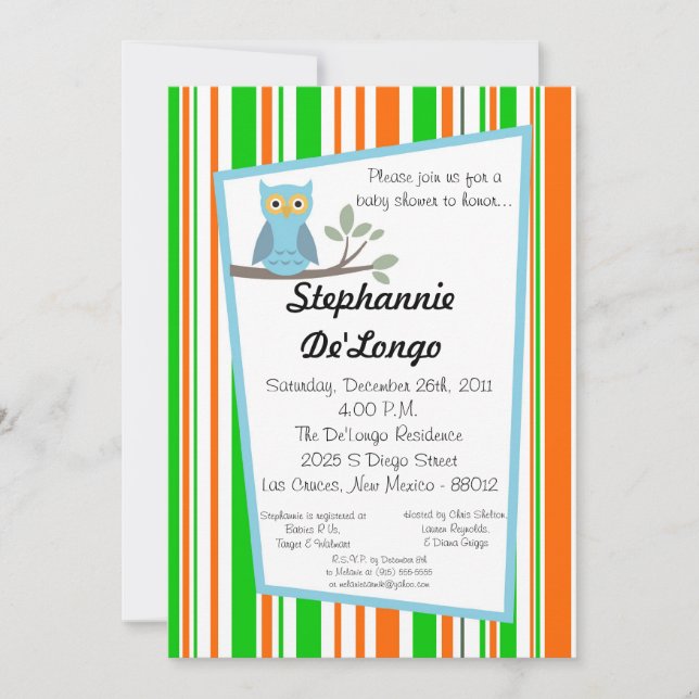 5x7 Invitation Baby shower de Chouette de forêt de (Devant)