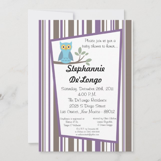 5x7 Invitation Baby shower de Chouette de forêt de (Devant)
