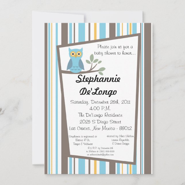 5x7 Invitation Baby shower de Chouette de forêt de (Devant)