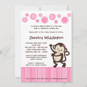 5x7 Invitation Baby shower de danse de singe rose
