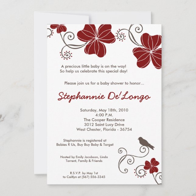 5x7 Invitation Baby shower de fleurs tropicales Lu (Devant)