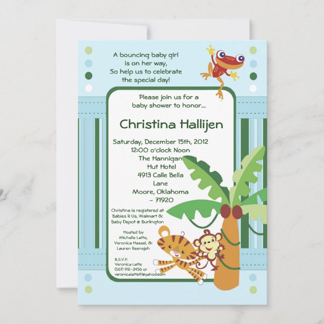 5x7 Invitation Baby shower de forêt pluviale (Devant)