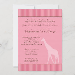5x7 Invitation Baby shower de girafe rayée rose