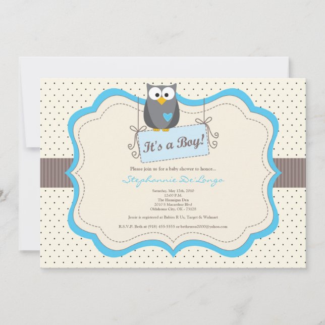 5x7 Invitation Baby shower de la Chouette de Bois (Devant)