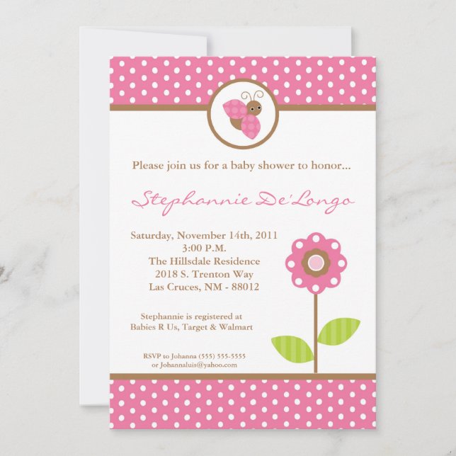 5x7 Invitation Baby shower d'insectes de printemps (Devant)