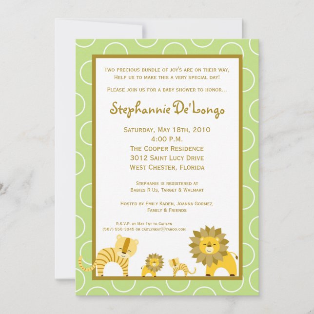 5x7 Invitation Baby shower du Lion Tiger TWINS (Devant)
