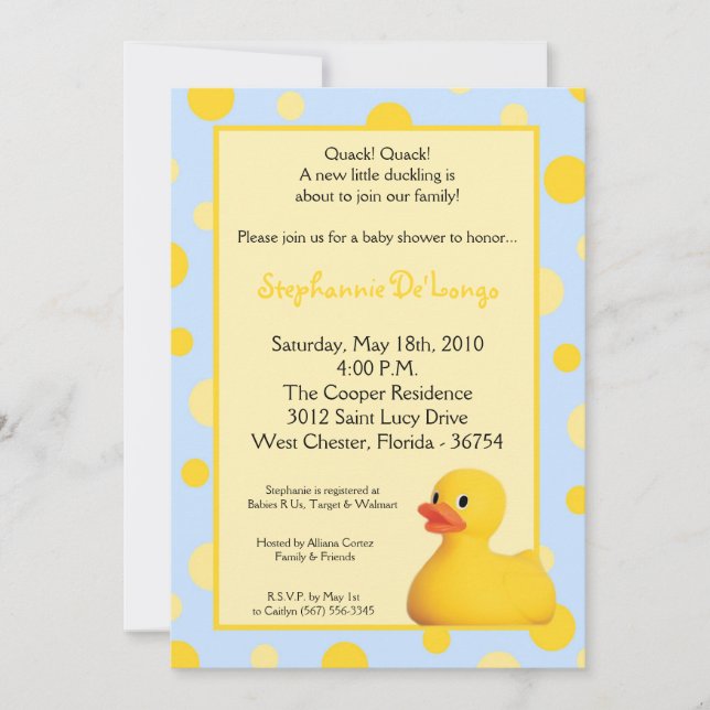 5x7 Invitation Baby shower en caoutchouc blu jaune (Devant)