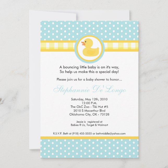 5x7 Invitation Baby shower en caoutchouc jaune (Devant)