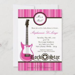 5x7 Invitation Baby shower Guitare Roche Rose Girl