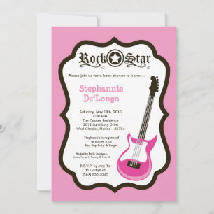 5x7 Invitation Baby shower Guitare Roche Rose Girl