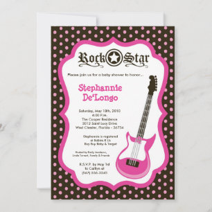 5x7 Invitation Baby shower Guitare Roche Rose Girl