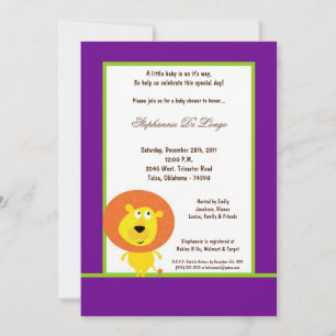 5x7 Invitation Baby shower Lion Violet