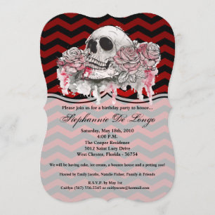 5x7 Invitation crâne Rose goth Chevron re