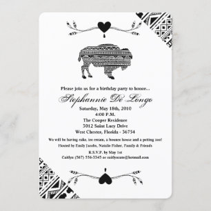 5x7 Invitation d'anniversaire Boho Buffalo Tribal 