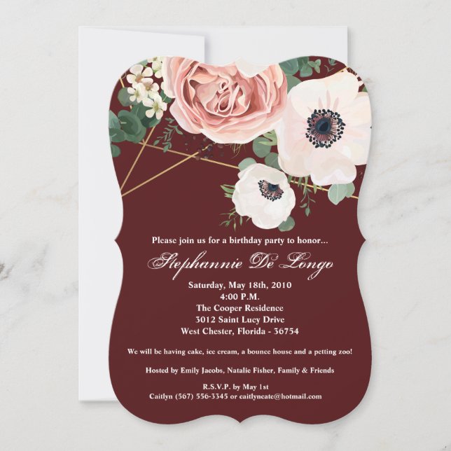 5x7 Invitation d'anniversaire Geometry Garden Wine (Devant)