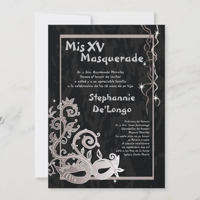 5x7 Invitation d'anniversaire Masquerade Quinceane (Devant)