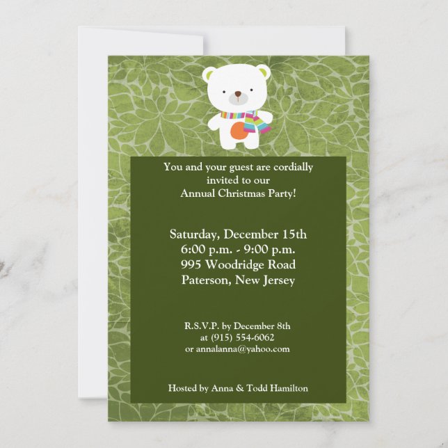 5x7 Invitation d'ours polaire de Noël (Devant)