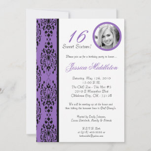 5x7 invitation pourpre de fête d'anniversaire de