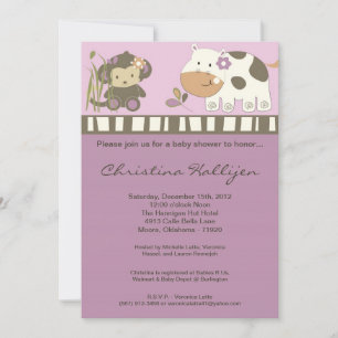 5x7 Jacana Girly Jungle Zoo Invitation Baby shower