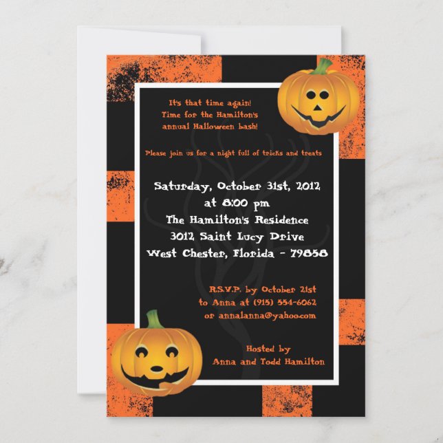 5x7 Jack-O-Lantern Fun Party Invitation (Devant)