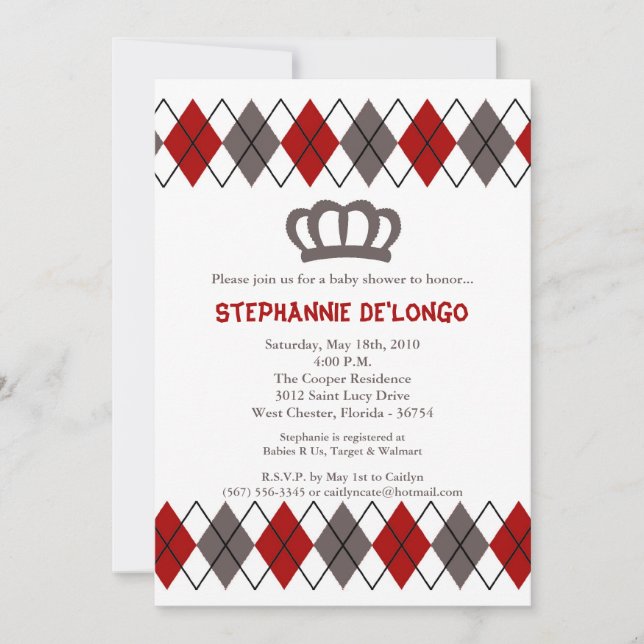 5x7 Jacquard gris rouge Invitation Baby shower de  (Devant)