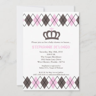 5x7 Jacquard rose gris Invitation Baby shower de l