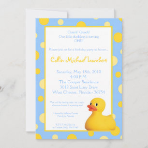 5x7 Jaune Blu Rubber Ducky Invitation Anniversaire