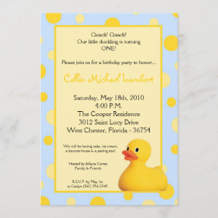 5x7 Jaune Blu Rubber Ducky Invitation Anniversaire